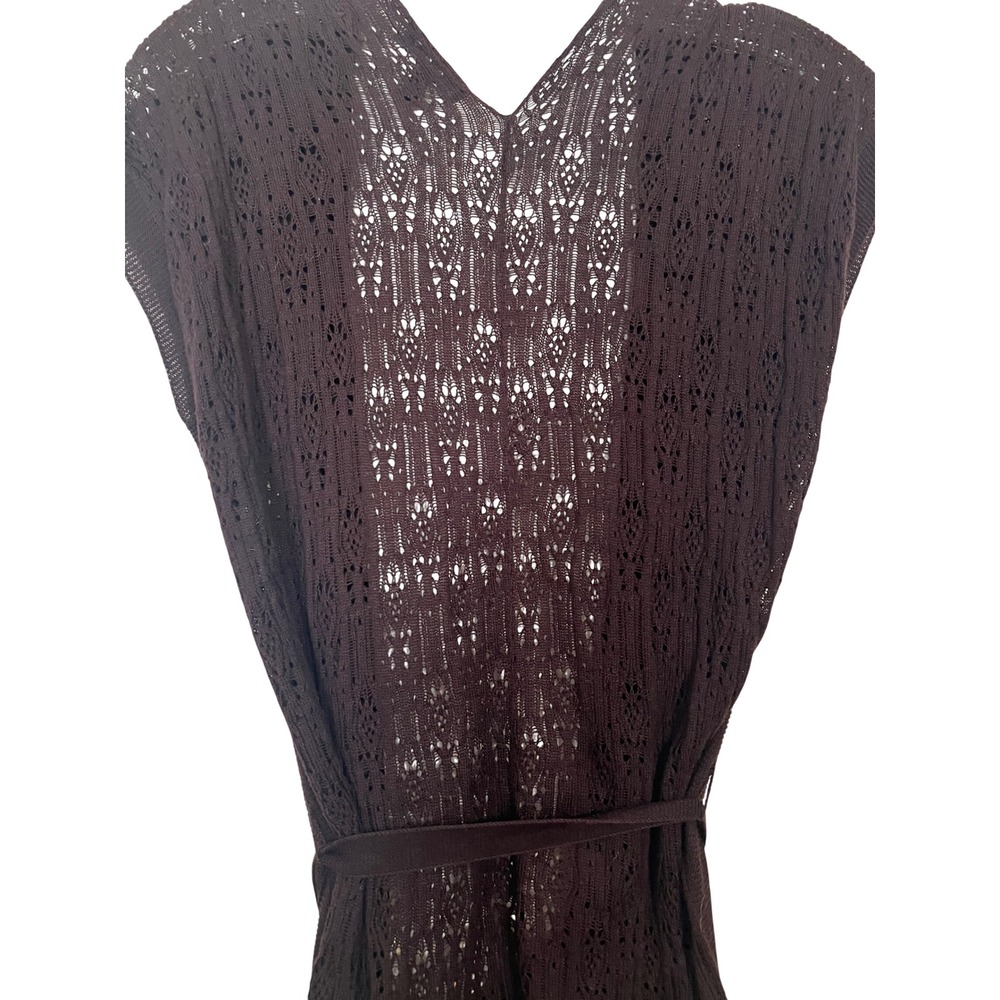 Eileen Fisher Cardigan Womens Small Brown Organic Cotton Lace Belted Vest small